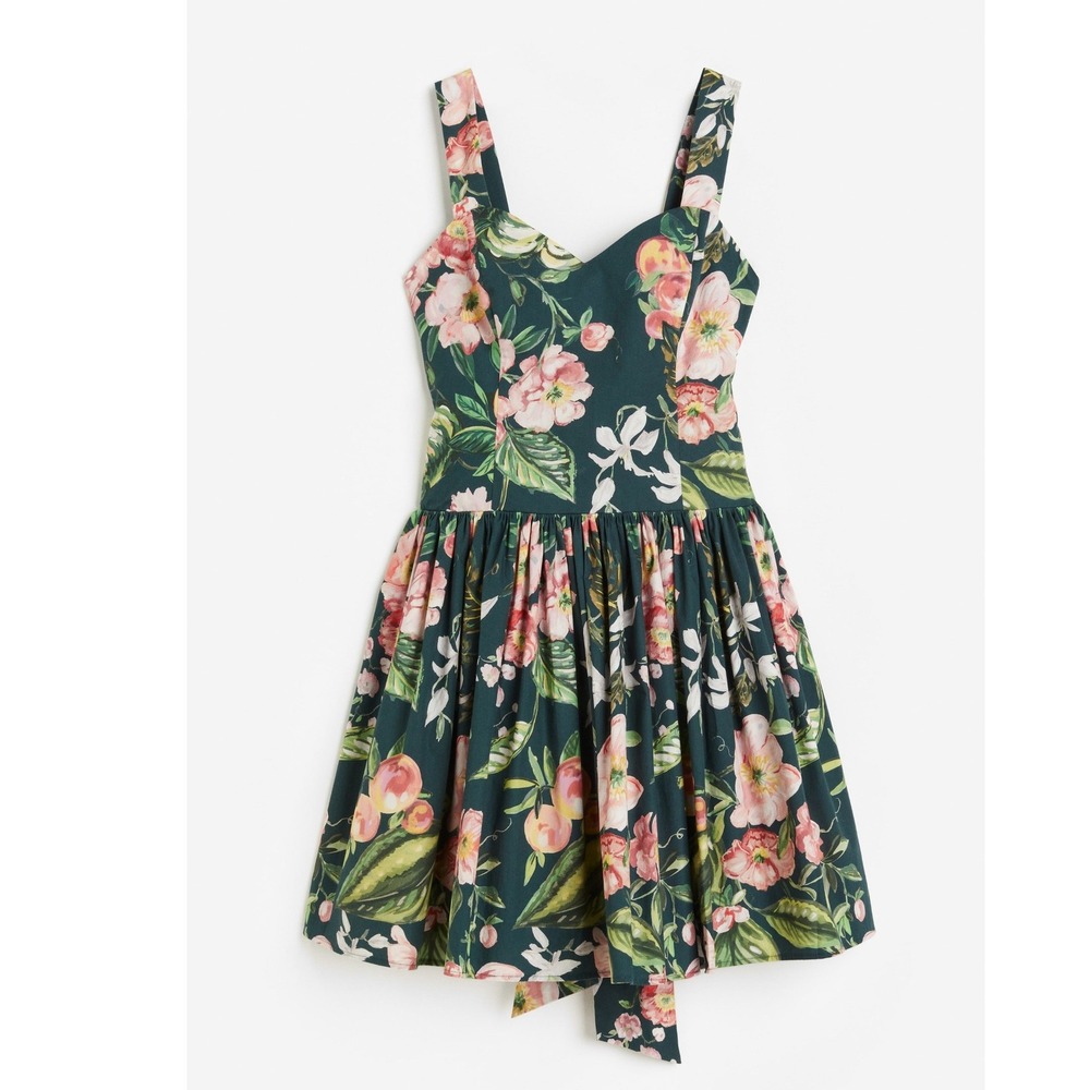 H&M Fit & Flare Floral Party Vacay Hawaiian Summer Dress 100% Cotton Small
